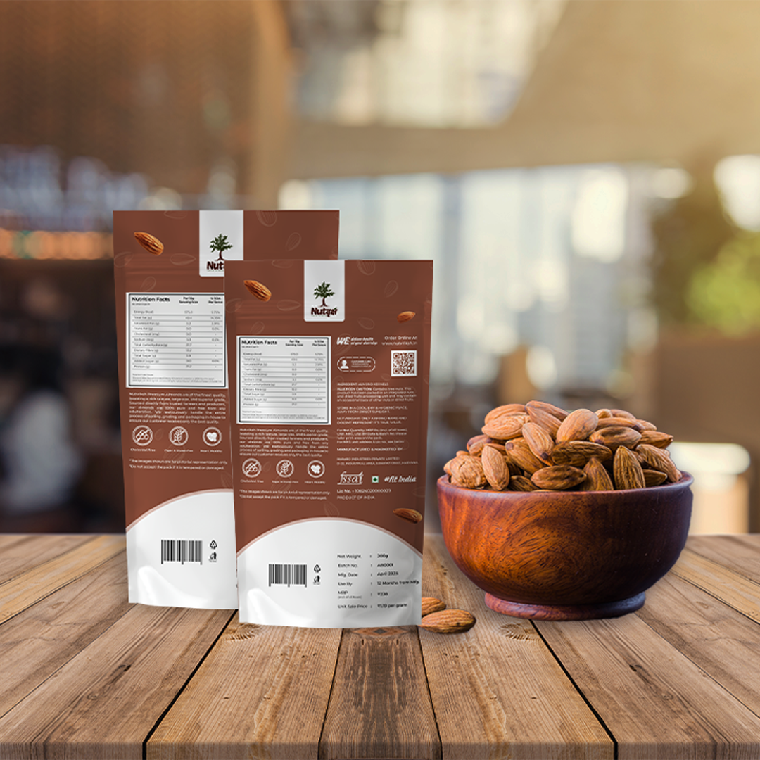 Nutvriksh Premium Almonds 200g – Natural California Badam | High Protein & Fiber | Healthy Dry Fruits