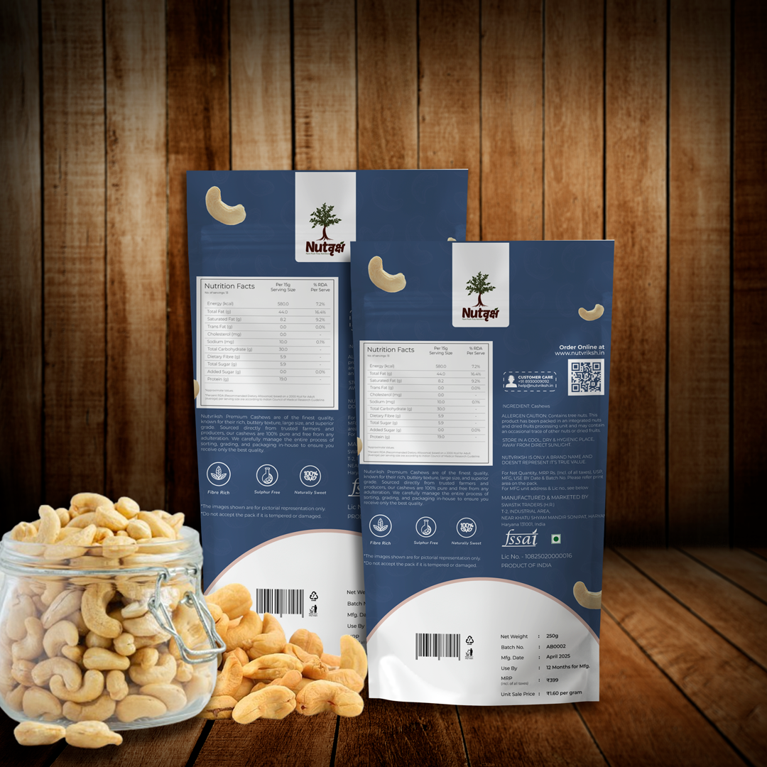 Nutvriksh Premium Cashews 250g – Whole Kaju | Rich in Healthy Fats & Protein | Crunchy & Creamy Dry Fruits