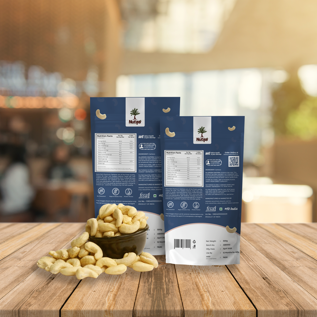 Nutvriksh Premium Cashews 500g – Whole Kaju | Rich in Healthy Fats & Protein | Crunchy & Creamy Dry Fruits