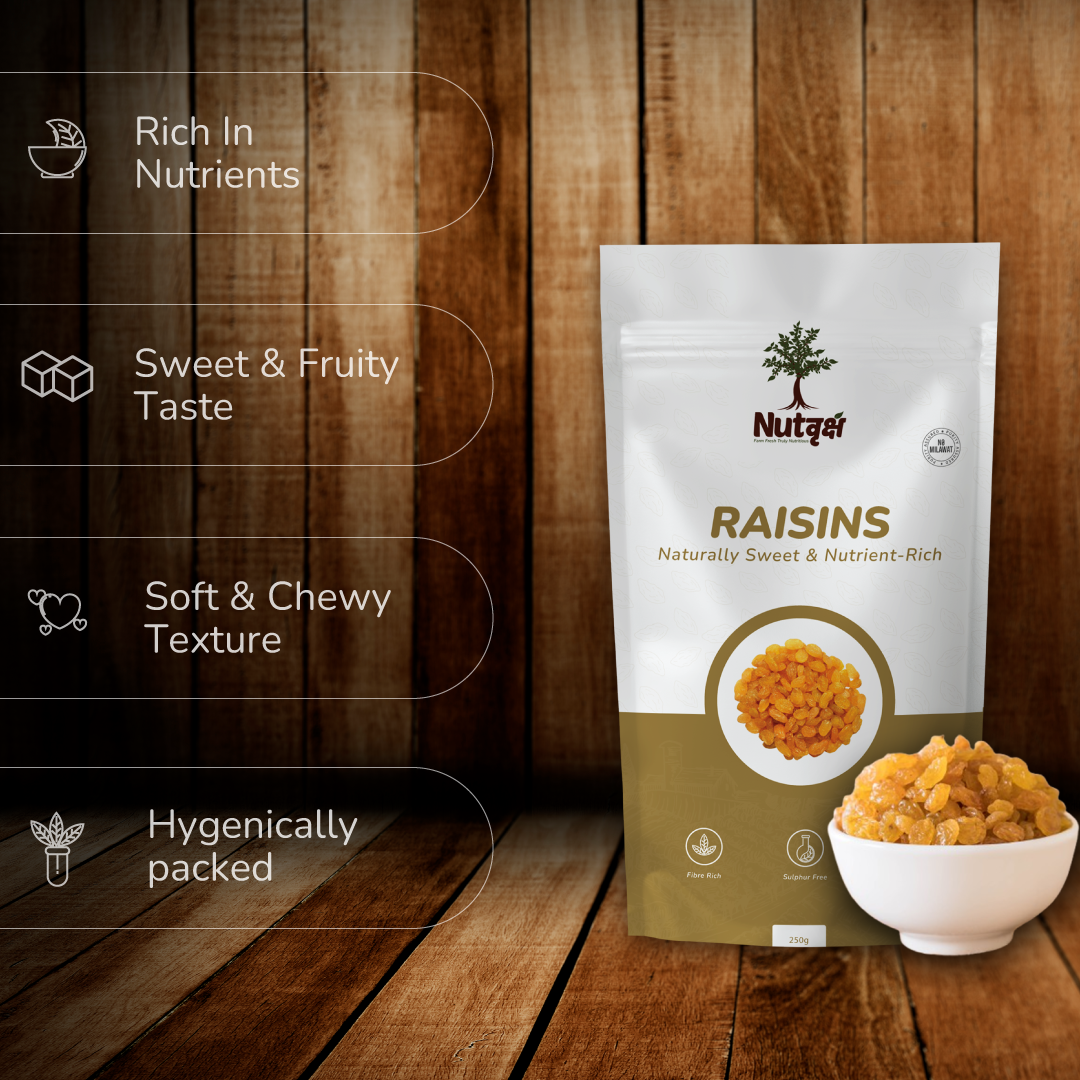 Nutvriksh Premium Raisins 250g – Natural Kishmish | Sweet & Juicy Dry Fruits | Rich in Iron & Antioxidants