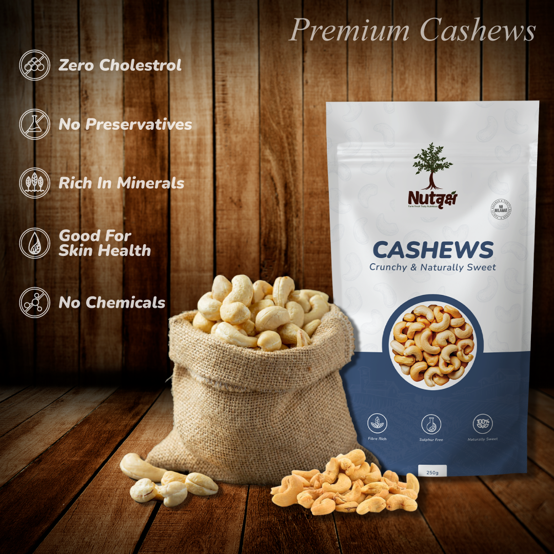 Nutvriksh Premium Cashews 250g – Whole Kaju | Rich in Healthy Fats & Protein | Crunchy & Creamy Dry Fruits