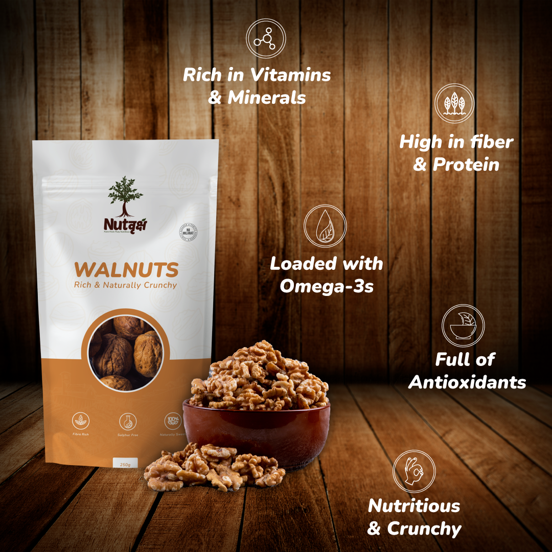 Nutvriksh Premium Walnuts with Shell 250g – Natural Whole Akhrot | High Omega-3 & Protein | Healthy Brain Food