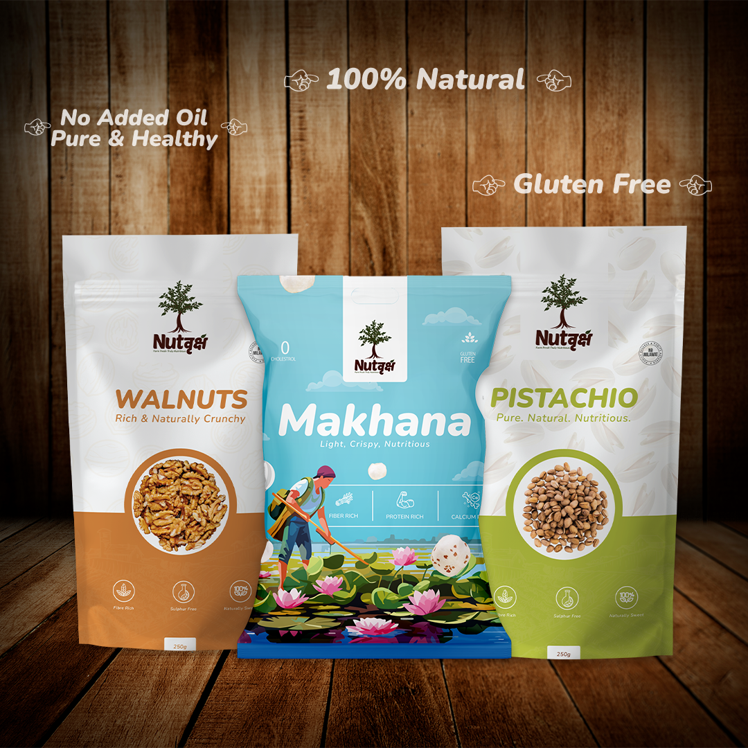 Nutvriksh Premium Healthy Combo | Makhana, Pistachios & Walnuts (3 x 250g Packs)