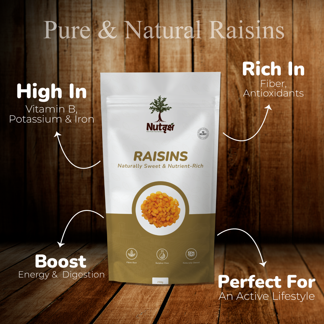 Nutvriksh Premium Raisins 250g – Natural Kishmish | Sweet & Juicy Dry Fruits | Rich in Iron & Antioxidants