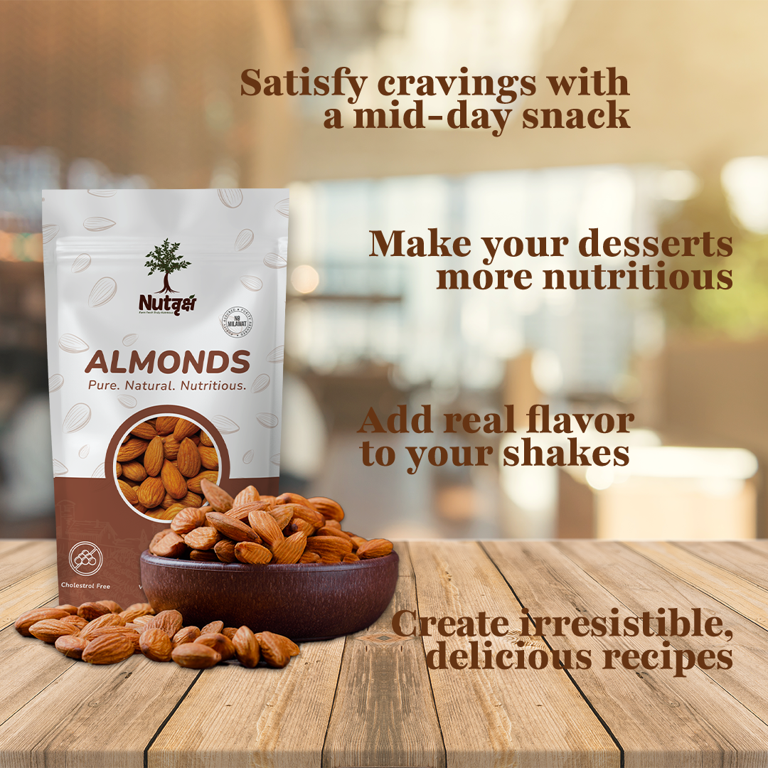 Nutvriksh Premium Almonds 200g – Natural California Badam | High Protein & Fiber | Healthy Dry Fruits