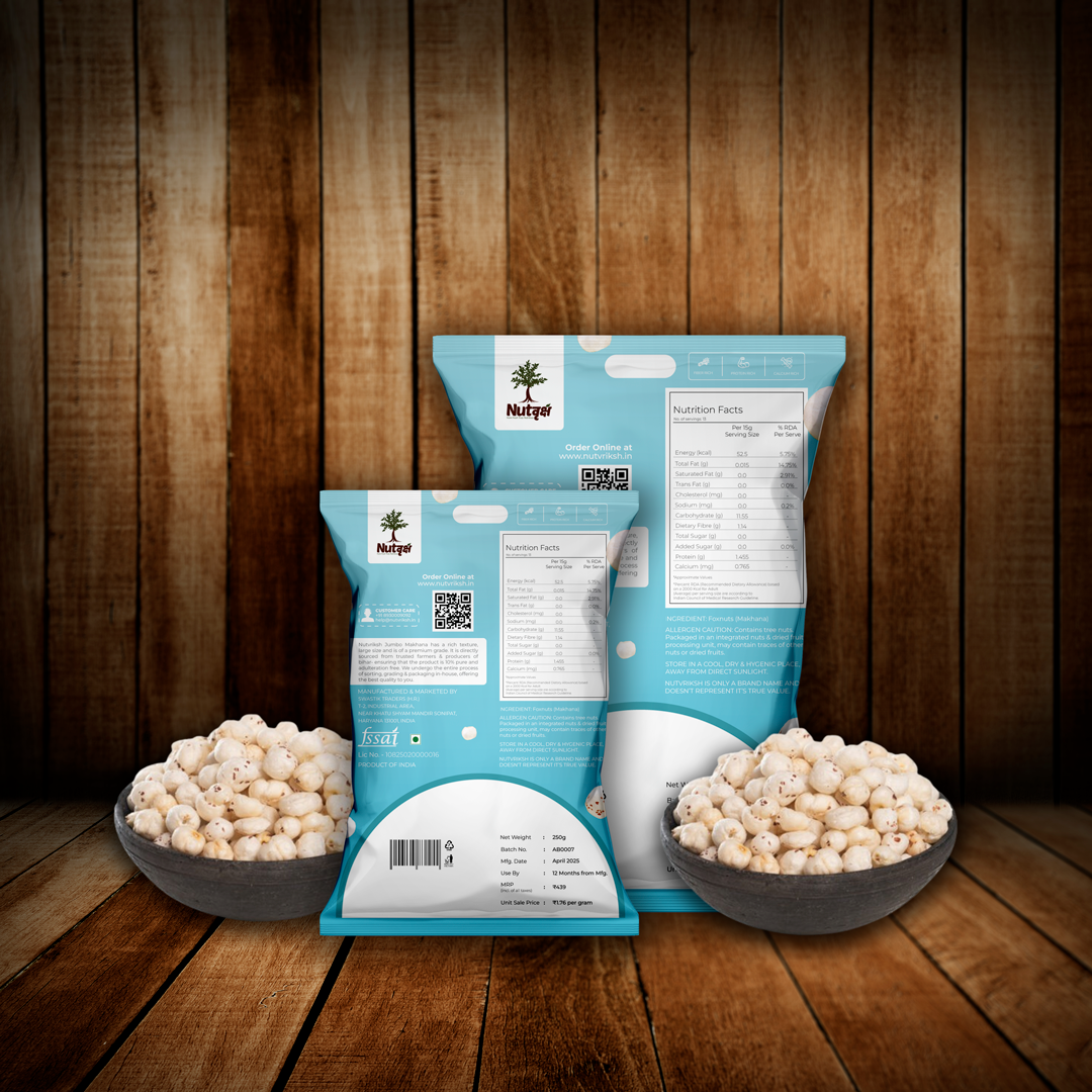 Nutvriksh Premium Makhana 250g – Natural Phool Makhana | High Protein & Fiber | Healthy Roasted Foxnuts