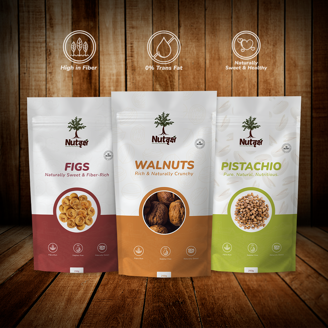 Nutvriksh Premium Dry Fruits Combo | Figs, Walnuts & Pistachios (3 x 250g Packs)