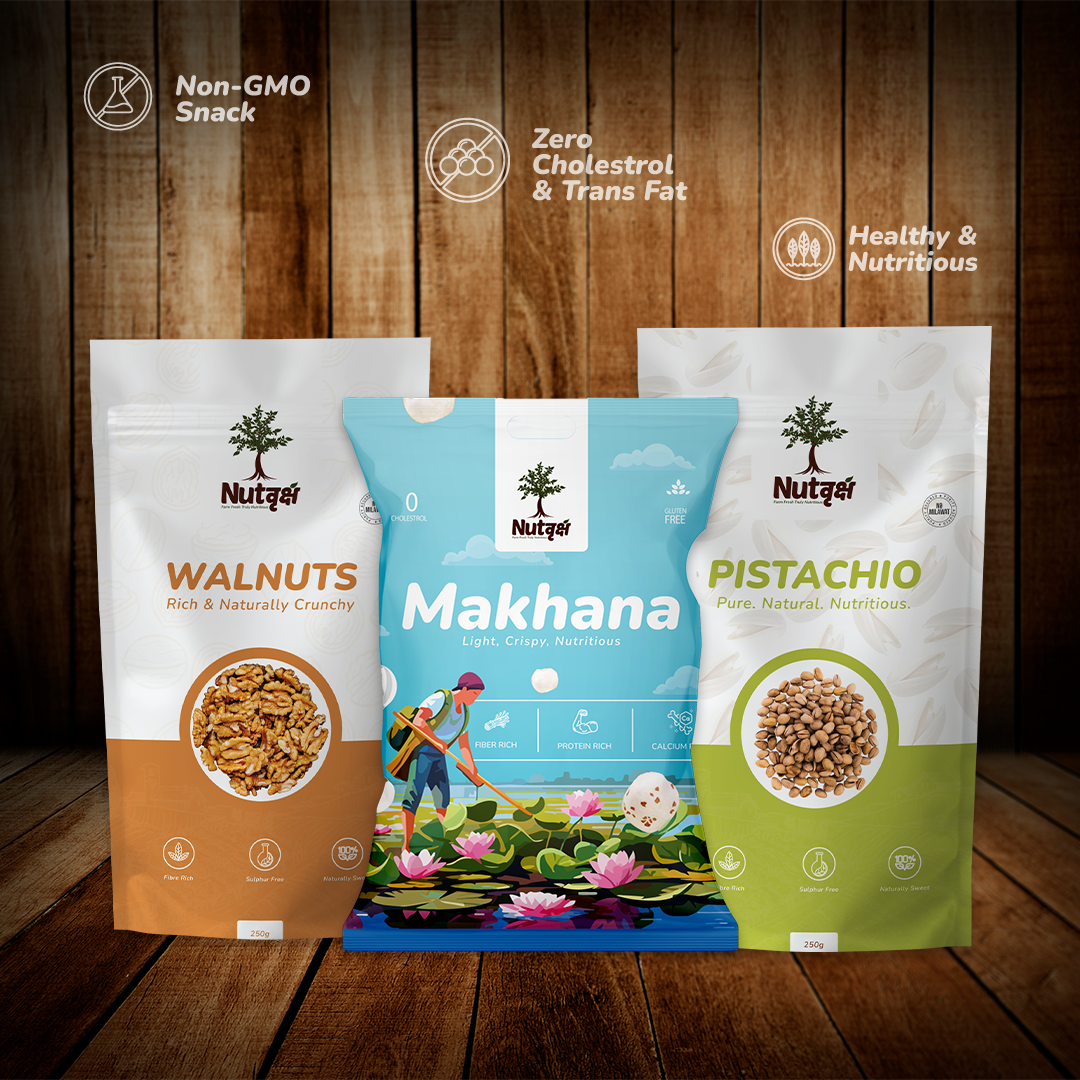 Nutvriksh Premium Healthy Combo | Makhana, Pistachios & Walnuts (3 x 250g Packs)