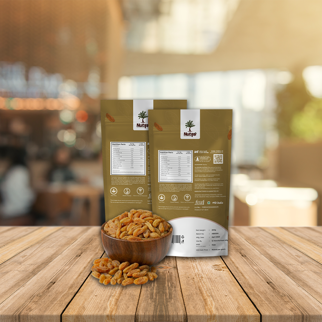 Nutvriksh Premium Raisins 200g – Natural Kishmish | Sweet & Juicy Dry Fruits | Rich in Iron & Antioxidants