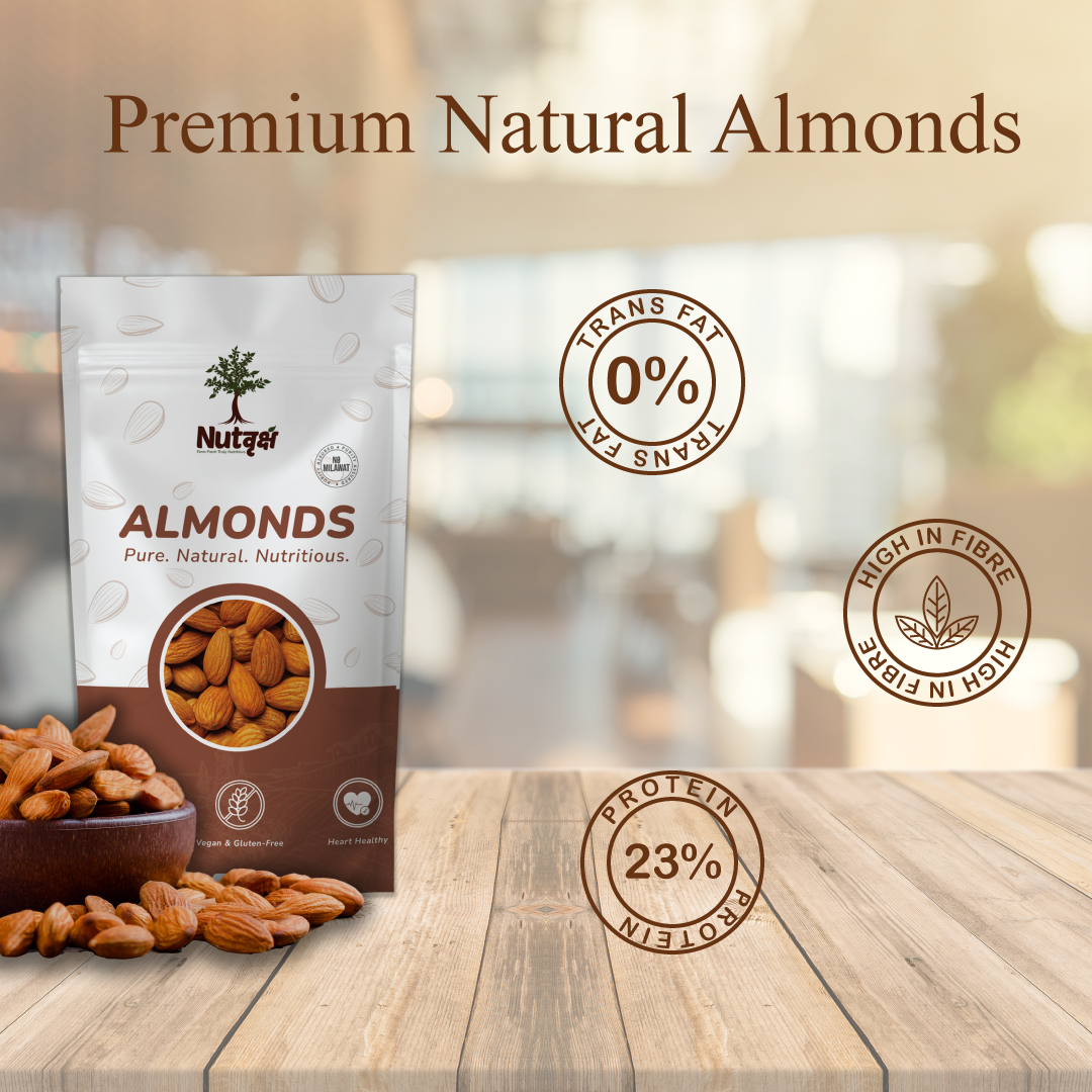 Nutvriksh Premium Almonds 200g – Natural California Badam | High Protein & Fiber | Healthy Dry Fruits