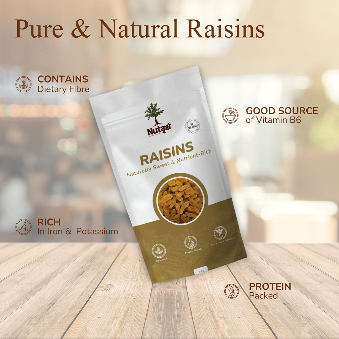 Nutvriksh Premium Raisins 200g – Natural Kishmish | Sweet & Juicy Dry Fruits | Rich in Iron & Antioxidants