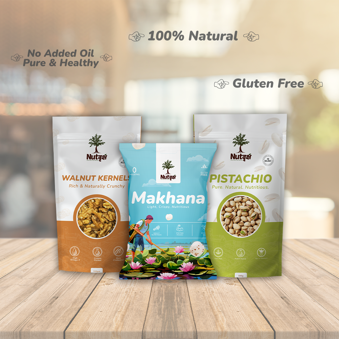 Nutvriksh Premium Healthy Combo | Makhana, Pistachios & Walnuts (3 x 200g Packs)