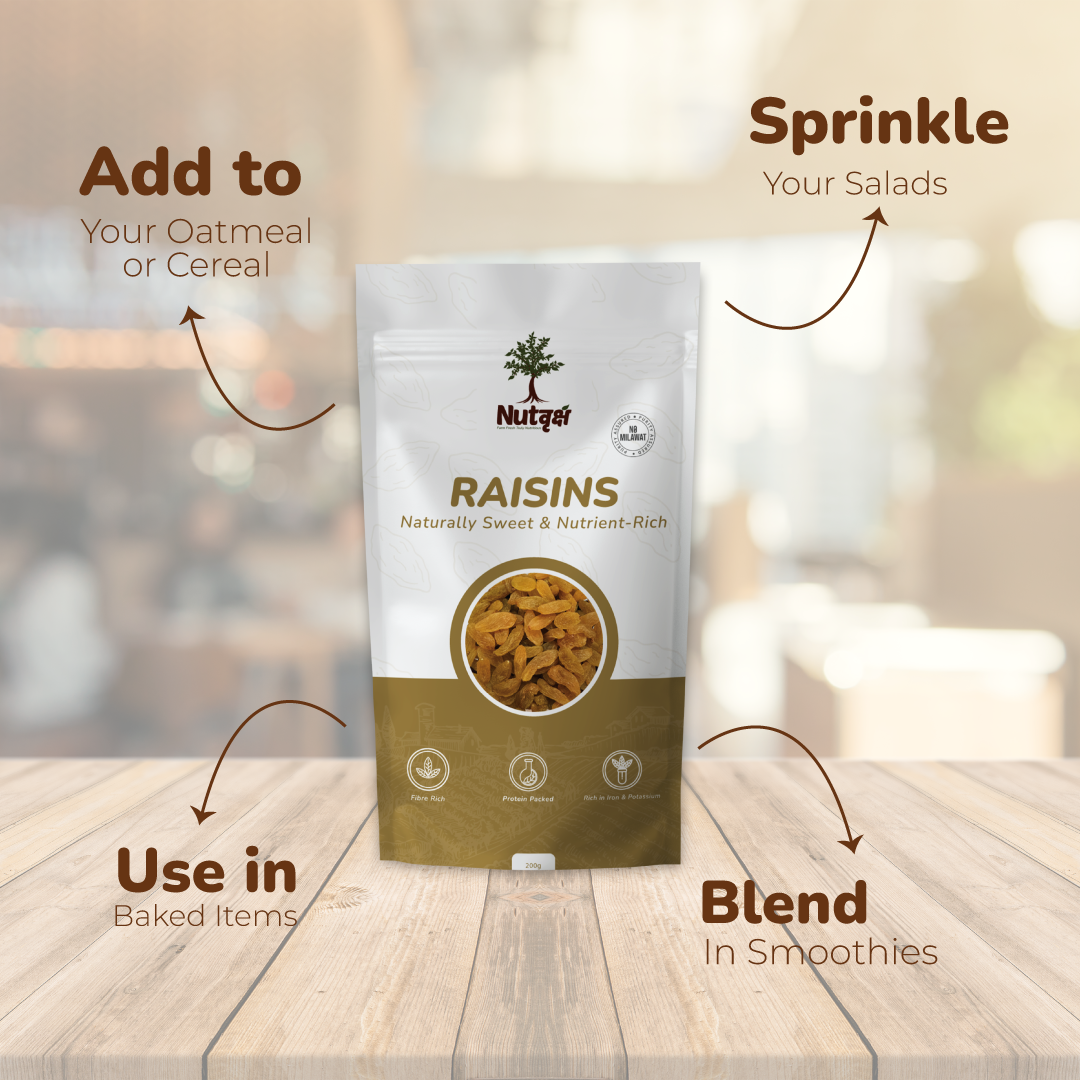 Nutvriksh Premium Raisins 200g – Natural Kishmish | Sweet & Juicy Dry Fruits | Rich in Iron & Antioxidants