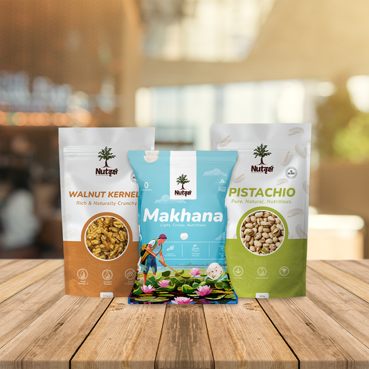 Nutvriksh Premium Healthy Combo | Makhana, Pistachios & Walnuts (3 x 200g Packs)