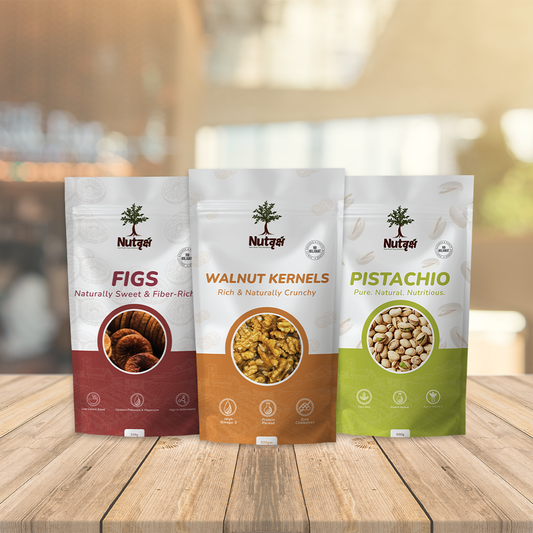 Nutvriksh Premium Dry Fruits Combo | Figs, Walnuts & Pistachios (3 x 200g Packs)