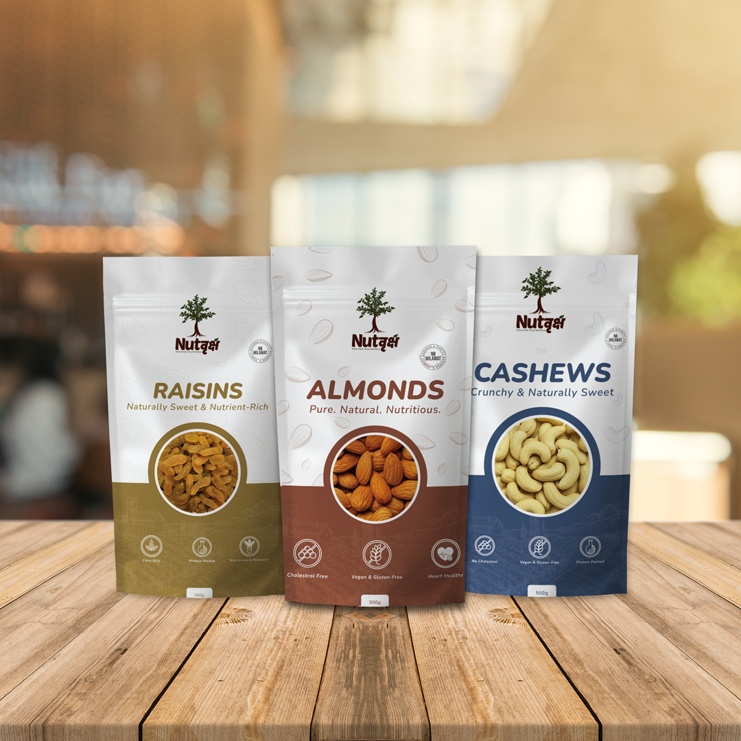 Nutvriksh Premium Dry Fruits Combo | Almonds, Cashews & Raisins (3 x 200g Packs)