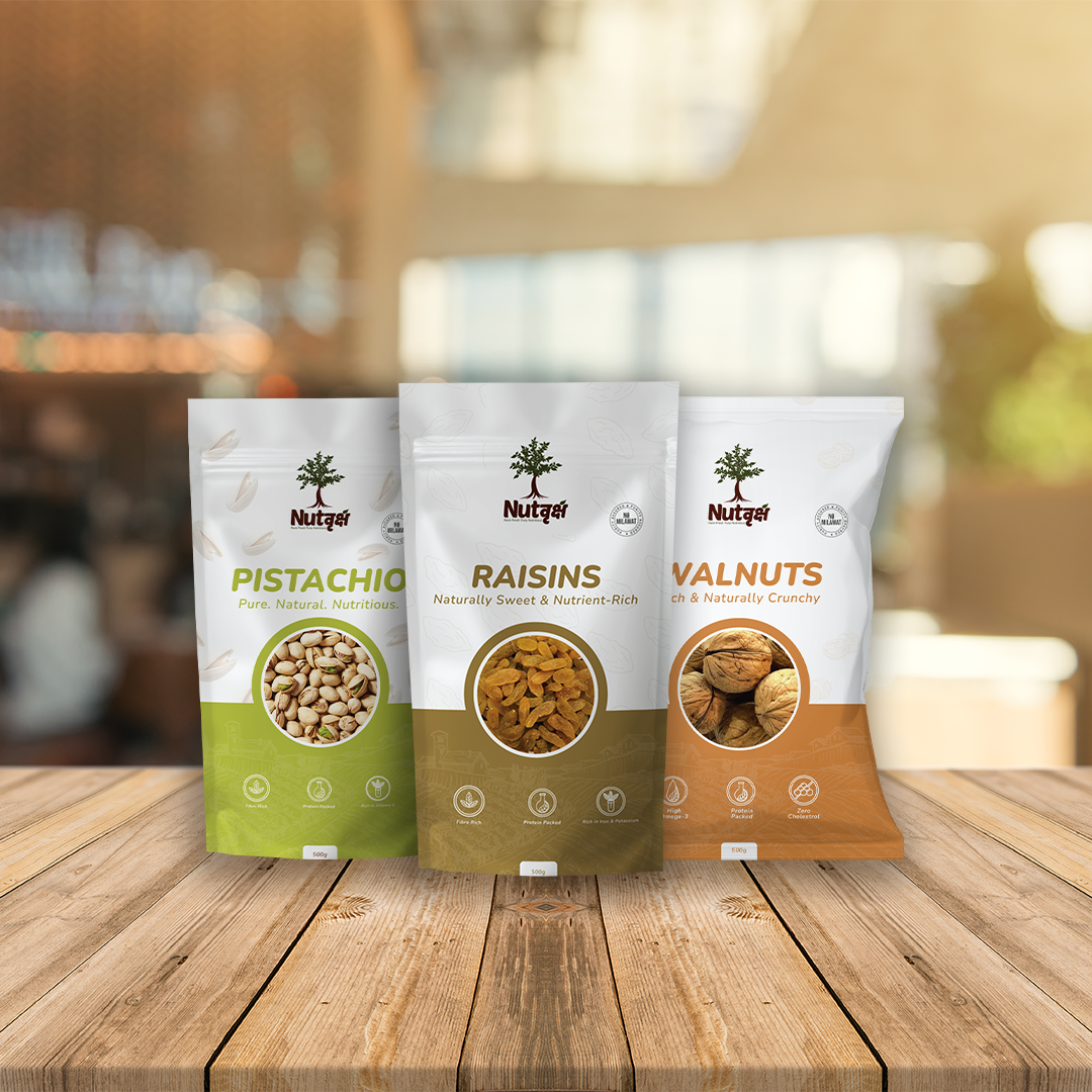 Nutvriksh Premium Dry Fruits Combo | Pistachios, Raisins & Walnuts (3 × 200g Packs)