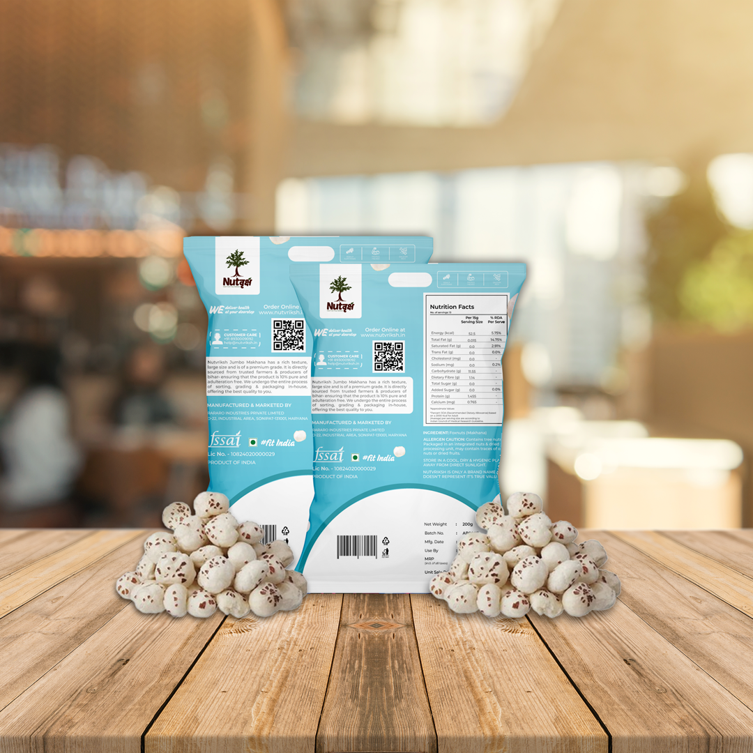 Nutvriksh Premium Makhana 200g – Natural Phool Makhana | High Protein & Fiber | Healthy Roasted Foxnuts