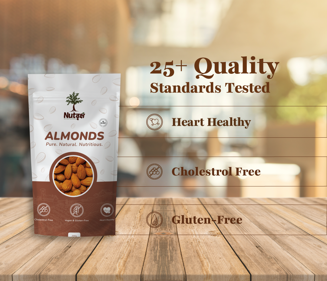 Nutvriksh Premium Almonds 200g – Natural California Badam | High Protein & Fiber | Healthy Dry Fruits