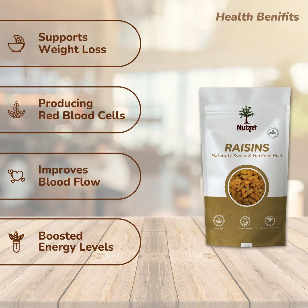 Nutvriksh Premium Raisins 200g – Natural Kishmish | Sweet & Juicy Dry Fruits | Rich in Iron & Antioxidants